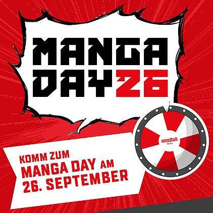 Manga Day 2026 im MANGA CULT Store am 26. September – Veranstaltungsankündigung mit Manga Day 26 Logo und Glücksrad.
